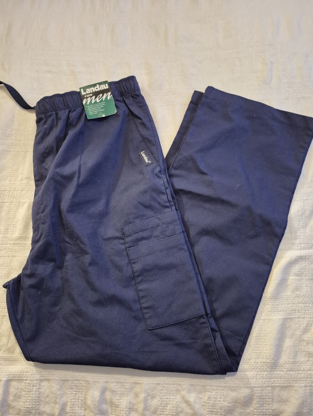 Landau men's Large Navy scrub pants uniform elastic waist NWT